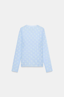 TOP PUNTO SEMITRANSPARENTE FLORES / Azul pastel