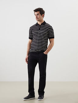 Polo Yaka K?sa Kollu ?izgili Erkek Triko Kazak