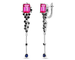 Серьги, топаз розовый , сапфир корунд , шпинель нат., NKD-2601