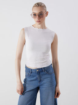 Bisiklet Yaka Dokulu Bluz