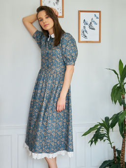 Платье хлопок OD-790-8 джинса ( бежевые цветы)