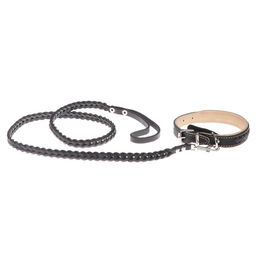 Комплект ошейник (34-45х2 см) и поводок (120х0.8 см) с косой, чёрный с бежевым - Пушистое счастье фото 6