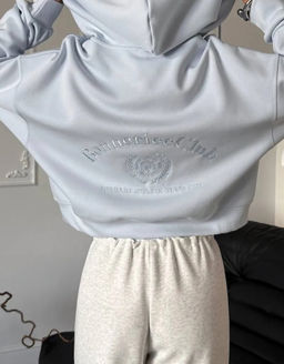 K13555 Толстовка с вышивкой OVER SIZE хлопок ГОЛУБОЙ