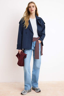 Vizon Yumusak Tuseli Kemerli Oversize Kruvaze Kapama Midi Trenckot TWOSS26TR00007 - Trendyolmilla фото 2