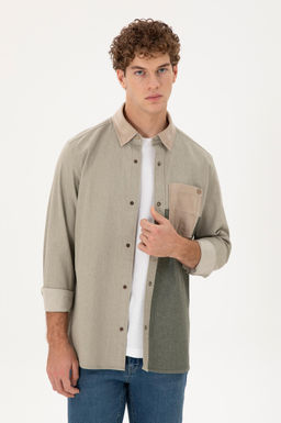 Мужская рубашка светло-хаки с длинным рукавом Неожиданная скидка в корзине