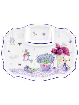 Блюдо д/шашлыка 27*20,5*2,5 см "Лаванда" с соусницей, фарфор NEW BONE CHINA