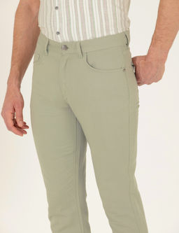 A__k Ye_il Slim Fit Keten Kar___ml_ Kanvas Pantolon