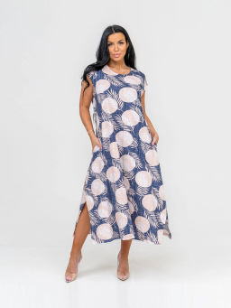 Платье женское, цвет синий бежевый