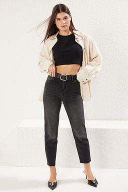 Siyah Pacas? Kesikli Normal Bel Comfort Mom Jeans TWOSS25JE00096 - Trendyolmilla фото 2