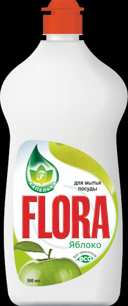 Средство для посуды 500мл КАПЕЛЬКА FLORA Яблоко (дозатор)  фото 2