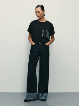 Футболка из хлопка с бусинами на кармане / Zarina  фото 2