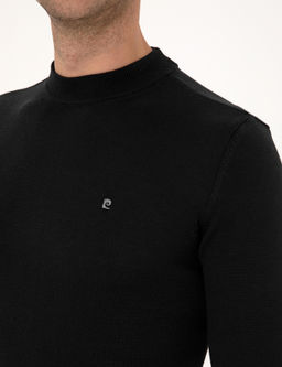 Siyah Slim Fit _eyrek Yaka Basic Triko Kazak