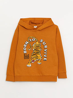 Bask?l? Uzun Kollu Erkek ?ocuk Hoodie ve E?ofman Alt? - Waikiki фото 2