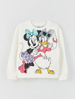 Bisiklet Yaka Minnie Mouse ve Daisy Duck Bask?l? Uzun Kollu K?z ?ocuk Sweatshirt