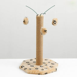 Когтеточка с тремя игрушками, 35 х 35 х 53 см, бежевая с черными лапками - Пижон фото 6