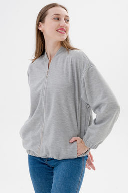 Бомбер из коттон фита серый меланж макси - Амадэль фото 9