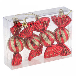 Елочная игрушка фигурка "Конфета" h11,5см, пластик, красный, набор 4шт (Россия)