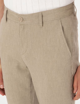 Haki Slim Fit Keten Kar___ml_ _izgili Kanvas Pantolon