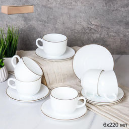 Чайный набор 12 предметов 220 мл Золото / GRAY-CB210/GD55-6A (White Gold /уп.8/
