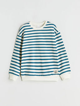 Bisiklet Yaka ?izgili Erkek ?ocuk Sweatshirt ve E?ofman Alt 2li