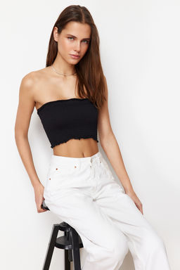 Siyah Straplez Gipeli Esnek Orme Bluz TWOSS23BZ01011