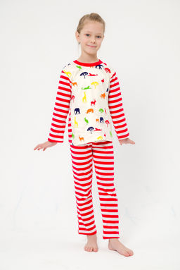 Пижама детская из джемпера и брюк без манжет из интерлока Сафари красный полоса - Амадэль фото 27