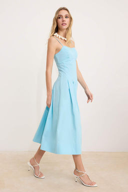 Ac?k Mavi Duz Midi Dokuma Elbise TWOSS26EL00090