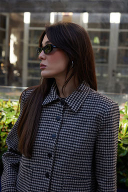 Bej Kazayag? Desenli Crop Dokuma Ceket TWOAW25CE00070