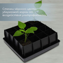 Набор для рассады: пластиковая вставки на 16 ячеек, по 130 мл, пластиковый чёрный поддон, 26.5×26.5×3 см