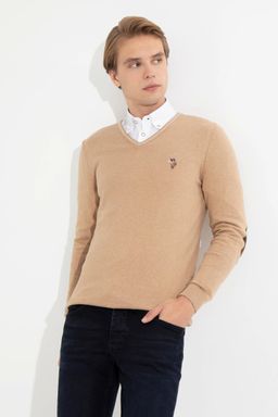U. S. Polo Assn Мужской базовый свитер светло-коричневого меланжевого цвета - U.s. polo assn фото 4