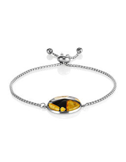 Браслет-цепочка с круглым медальном из янтарной мозаики Далматин