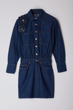 TRENDYOLMILLA Limited Edition Mavi Gul Detayl? Mini Denim Gomlek Elbise TWOAW25EL00396  фото 7