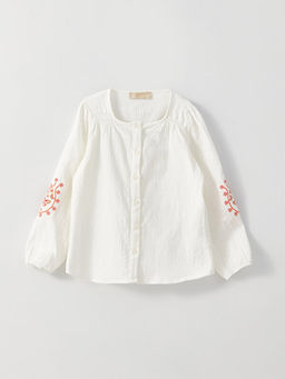 Bisiklet Yaka Nak??l? Uzun Kollu K?z ?ocuk G?mlek