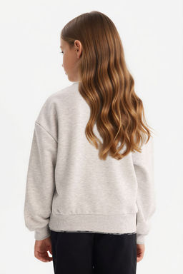Relax Fit Bisiklet Yaka Bask_l_ Sweatshirt K_z _ocuk - Defacto фото 6
