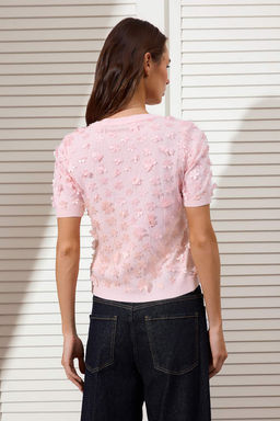 Pembe Uc Boyutlu Cicek Detayl? ve Tullu Triko Bluz TWOSS26BZ00128 - Trendyolmilla фото 4