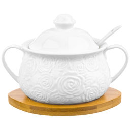 Сахарница 400 мл 15,3*11,5*10,5 см "Розы" с ложкой и крышкой на дер. подставке