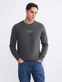 Bisiklet Yaka Bask?l? Erkek Sweatshirt