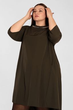 Платье свободное нарядное с жемчугом - Almond фото 4