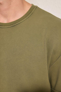 Trendyolmilla Man Yesil Oversize/Genis Kesim Eskitme/Soluk Efekt Dikis Detayl? Kal?n T-Shirt TMNSS25TS00222  фото 3