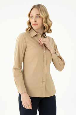 Женская базовая рубашка песочного цвета с длинным рукавом - U.s. polo assn фото 10