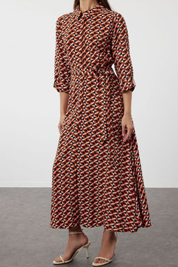 Cok Renkli Geometrik Desenli Dokuma Gomlek Elbise TWOSS24EL01113 - Trendyolmilla фото 4