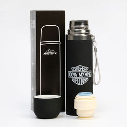 Термос, 100% мужик, 500 мл, с кружкой, 6.5?24 см