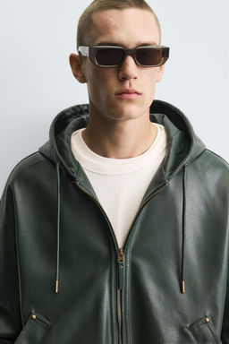HOODED LEATHER EFFECT JACKET - Zara фото 5