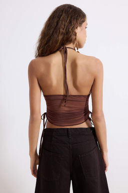 Kahverengi Dantel Detayl? Buzgulu Tul Bluz TPRSS26BZ00023