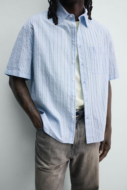 CAMISA BOXY FIT RAYAS / Azul - Zara фото 6