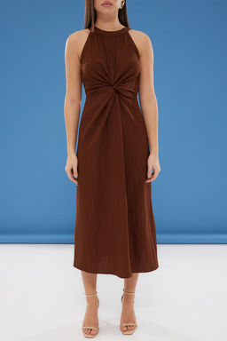 TRENDYOLMILLA Kahverengi Duz Kesim Dugum Detayl? Maxi Dokuma Elbise TWOSS25EL00145  фото 3