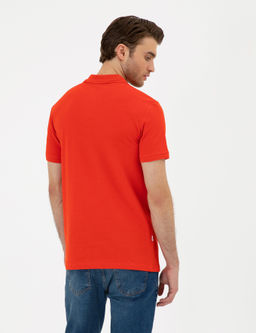 K_rm_z_ Slim Fit %100 Pamuk Polo Yaka Basic Ti__rt