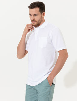 Beyaz Regular Fit Polo Yaka Basic Ti__rt