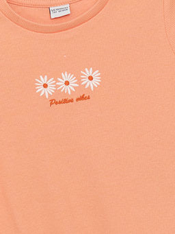 Bisiklet Yaka ?i?ekli K?sa Kollu K?z ?ocuk Ti??rt