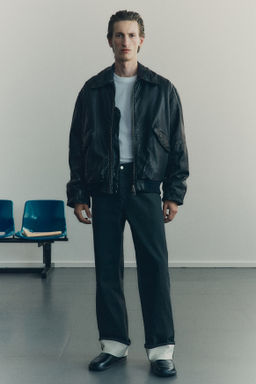 Chaqueta de aviador de corte holgado en piel - H&m фото 5